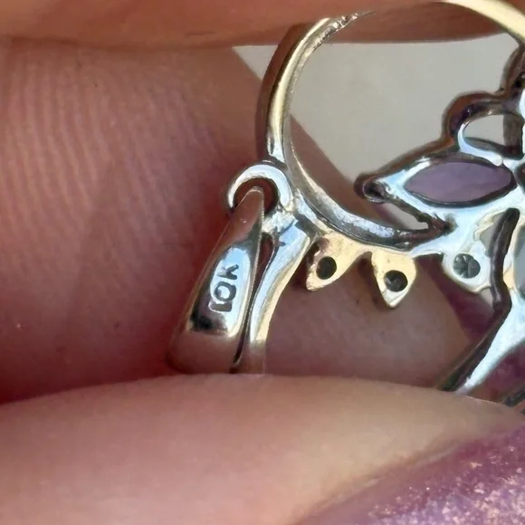 10k White Gold Diamond Gemstone Butterfly Heart Pendant / Charm - Picture 6 of 6